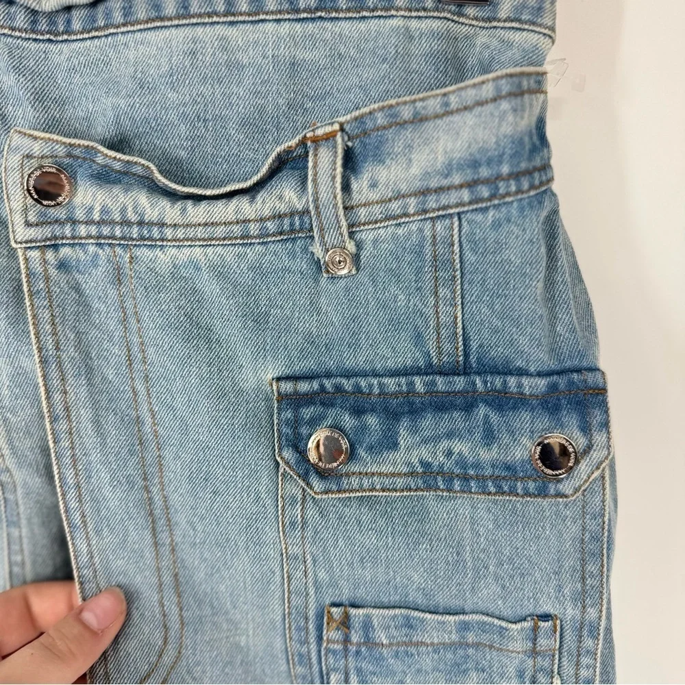 Maniere De Voir Asymmetrical Denim Cargo Funky Mini Skirt & Top SET